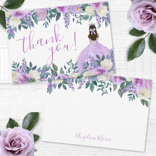 Cartão De Agradecimento Roxo Floral Quinceañera