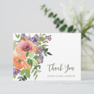 Cartão De Agradecimento Roxo Laranja Floral Personalizado Conjunto de Chá