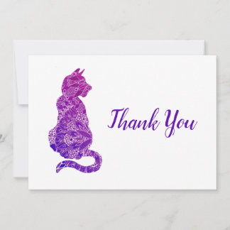 Cartão De Agradecimento Roxo Mandala Cat