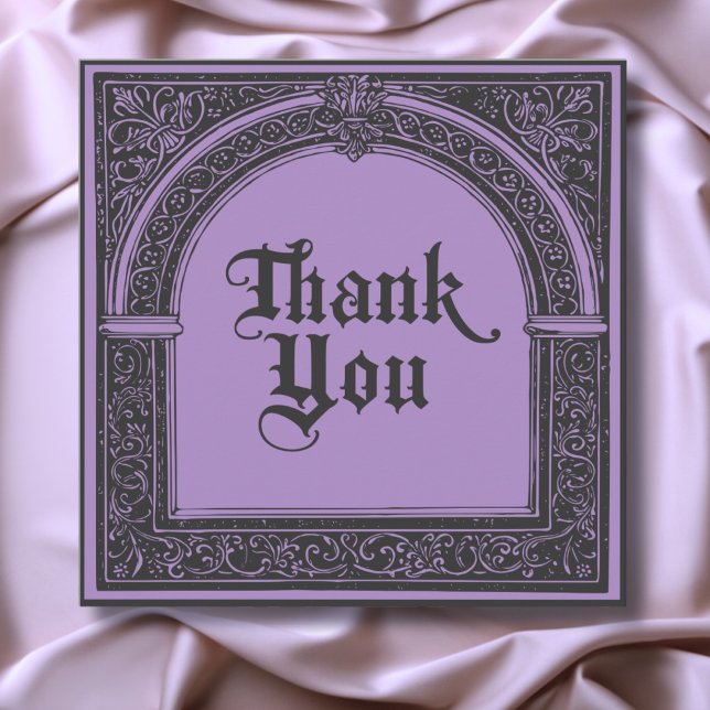 Cartão De Agradecimento Roxo Negro Gótico Medieval até à morte (Gothic Black Purple Medieval Until Death Thank You Card)