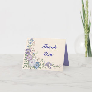 Cartão De Agradecimento Roxo Pastel, Branco e Azul Impressão Floral Botâni