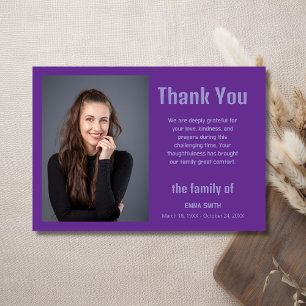 Cartão De Agradecimento Roxo Real Elegante Foto Condolências