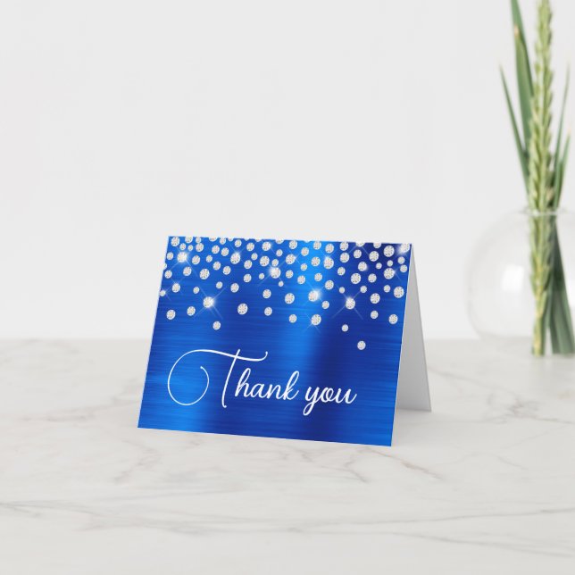 Cartão De Agradecimento Royal Blue Foil Diamond Confetti 50º aniversário (Frente)