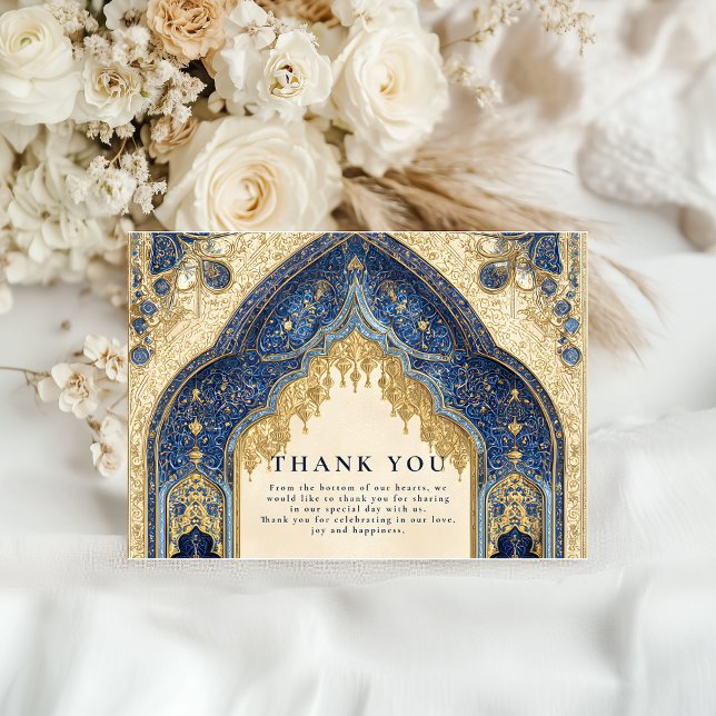 Cartão De Agradecimento Royal Blue Gold Islamic Wedding (Criador carregado)