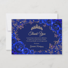 Cartão De Agradecimento Royal Blue Gold Quinceanera