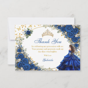 Cartão De Agradecimento Royal Blue Golden Butterflies Quinceañera