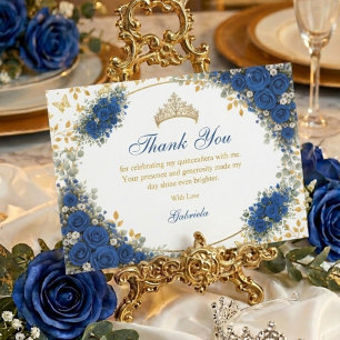 Cartão De Agradecimento Royal Blue Golden Butterflies Quinceañera 