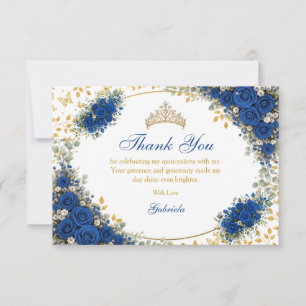 Cartão De Agradecimento Royal Blue Golden Butterflies Quinceañera