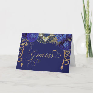Cartão De Agradecimento Royal Blue Rosa Elegante Charro Oeste Espanhol