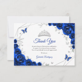 Cartão De Agradecimento Royal Blue Silver Floral Quinceanera