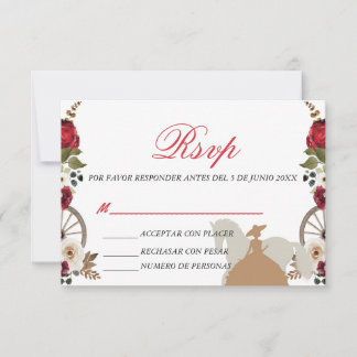 Cartão De Agradecimento RSVP Card Quinceanera Red Charra Watercolor 