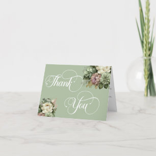 Cartão De Agradecimento RSVP de Casamento Branco e Verde Floral Elegante