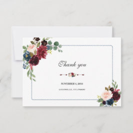 Cartão De Agradecimento RSVP de Casamento de Frame Floral Azul do Marinho