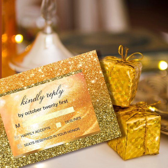 Cartão De Agradecimento RSVP Dourado Elegante | Glitter e Pérolas (Elegant Gold RSVP | Glitter and Pearl Thank You Card #zazzlemade #holiday #christmasrsvp #glitter)
