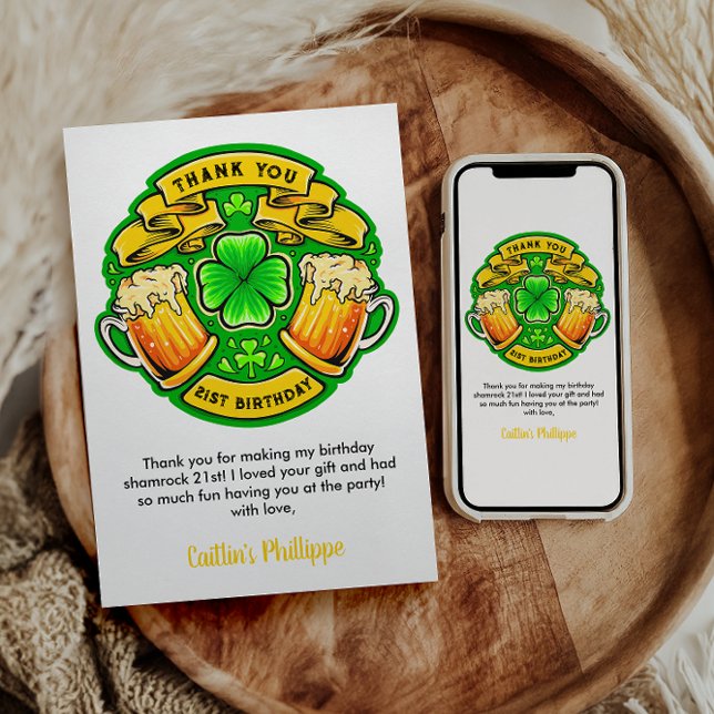 Cartão De Agradecimento Rua do dia de Patrick Shamrock aniversário de 21 a (Criador carregado)