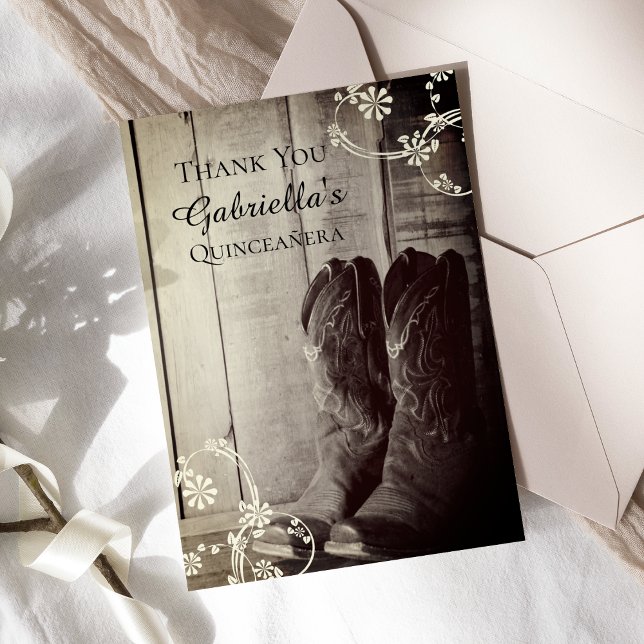 Cartão De Agradecimento Russo Cowboy Boots Western Quinceañera Obrigado (Criador carregado)