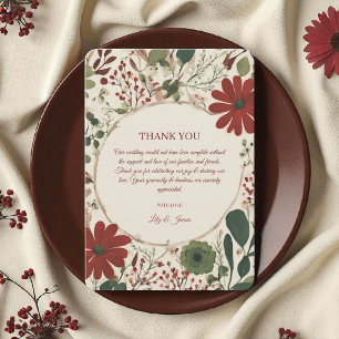 Cartão De Agradecimento Russo Sage Green & Burgundy Red Floral outono