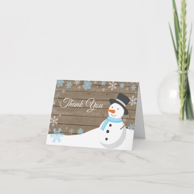 Cartão De Agradecimento Russo Winter Christmas Snowman Blue (Frente)