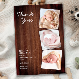 Cartão De Agradecimento Rustic 3 Photo New Baby Country Wood Chá