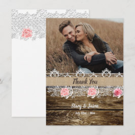 Cartão De Agradecimento Rustic Barnwood & Lace Wedding