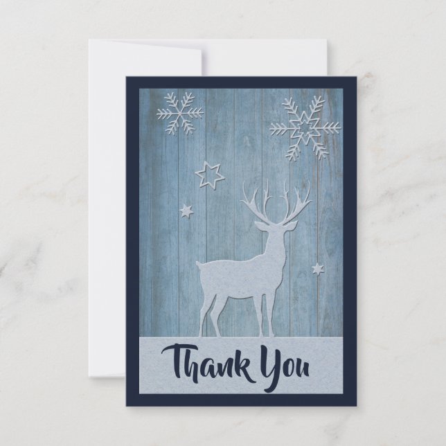 Cartão De Agradecimento Rustic Blue Reindet Natal - Obrigado (Frente)
