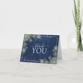 Cartão De Agradecimento Rustic Blue Silver Winter Wood Obrigado