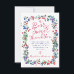 Cartão De Agradecimento Rustic Boho Berry Summer 50th Birthday Flat<br><div class="desc">A tempo do Verão de 2024, a nossa nova marca de Verão de Berry Bliss. Americana vermelha, branca e azul encontra Boho Chic. Morangos, framboesas e mirtilos de fundo branco criam uma vibração patriótica neste quadro botânico de bagas. Um Obrigado Berry Sweet Youis escrito em um roteiro vermelho divertido e...</div>