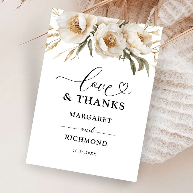 Cartão De Agradecimento Rustic Boho Ivory Floral Casamento Obrigado (Criador carregado)