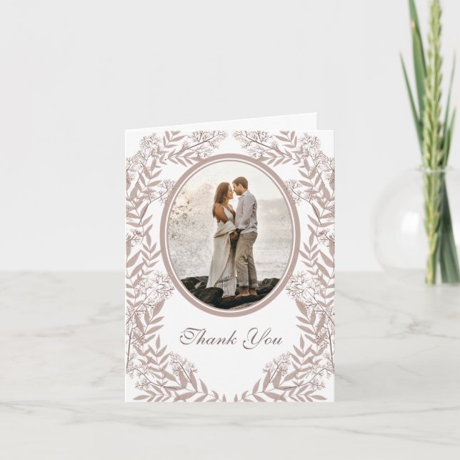 Cartão De Agradecimento Rustic Brown Wedding Vintage Botânico (Frente)