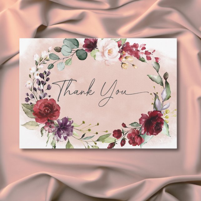 Cartão De Agradecimento Rustic Burgundy & Blush Pink Roses Wedding (Rustic Burgundy & Blush Pink Roses Wedding Thank You Card)
