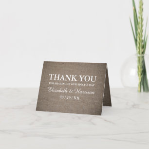 Cartão De Agradecimento Rustic Burlap Weddig