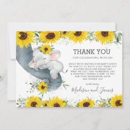 Cartão De Agradecimento Rustic Chic Sunflower Elephant Girl Chá de fraldas