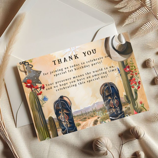 Cartão De Agradecimento Rustic Cowboy 1st Rodeo Birthday (Criador carregado)