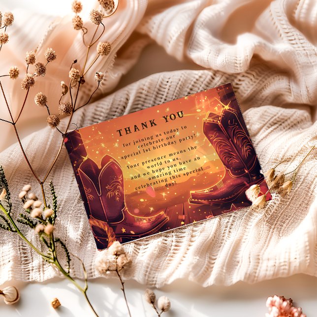 Cartão De Agradecimento Rustic Cowboy Rodeo 1st Birthday (Criador carregado)