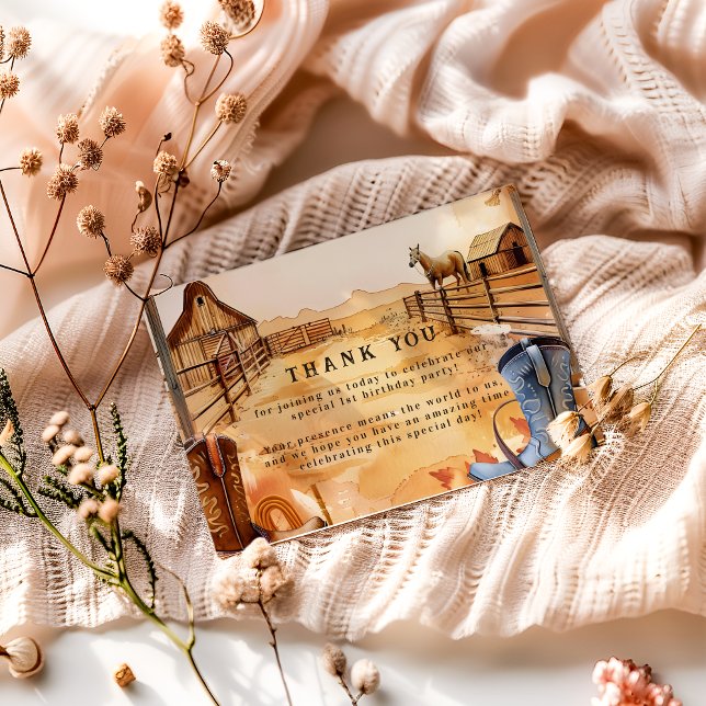 Cartão De Agradecimento Rustic Cowboy Rodeo 1st Birthday Style (Criador carregado)