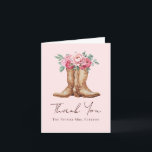 Cartão De Agradecimento Rustic Cowgirl Blush Pink Floral Bridal Thank You<br><div class="desc">Rustic Cowgirl Blush Pink Floral Bridal Thank You Card Celebrate your bridal shower in true Western style with this rustic cowgirl thank you card featuring watercolor leather boots and soft blush pink peonies. Designed with an elegant script, this chic country stationery coordinates perfectly with the Rustic Cowgirl & Pink Peonies...</div>