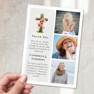 Cartão De Agradecimento Rustic Cross Lillies 3 Foto Simpatia Funeral