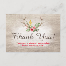 Cartão De Agradecimento Rustic Deer Antler Bohemian Floral Wood Obrigado