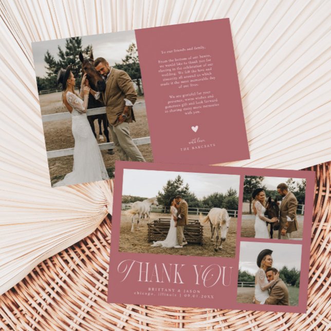 Cartão De Agradecimento Rustic Elegance Collage Wedding Dusty Pink (Criador carregado)