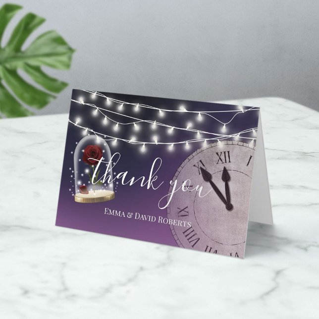 Cartão De Agradecimento Rustic Fairytale Wedding Elegante Roxo Obrigado (Criador carregado)