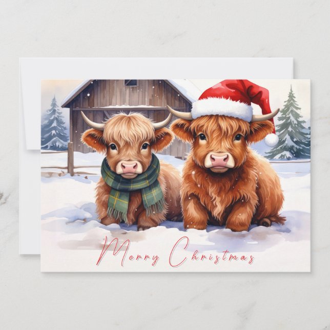 Cartão De Agradecimento Rustic Farmhouse Highland Cow Christmas Card (Frente)