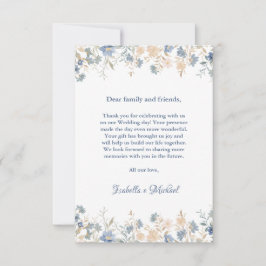 Cartão De Agradecimento Rustic Floral Boho Blue e Beige Wedding