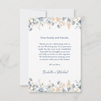 Cartão De Agradecimento Rustic Floral Boho Blue e Beige Wedding