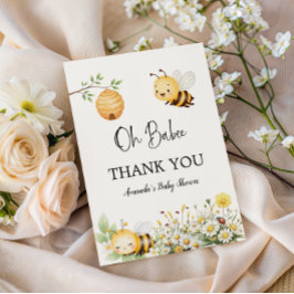 Cartão De Agradecimento Rustic Floral Daisy Oh Babee Honey Bee Baby Shower