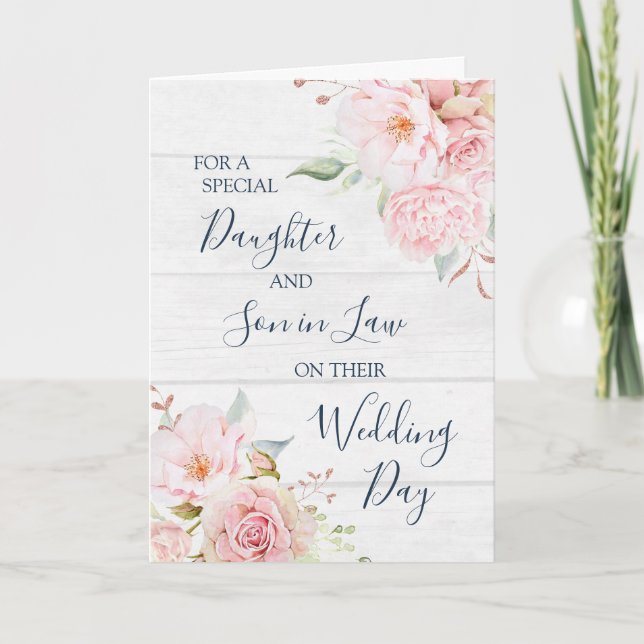 Cartão De Agradecimento Rustic Floral Wedding Day Daughter Son in Law (Frente)