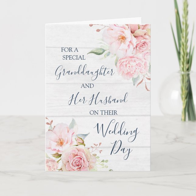 Cartão De Agradecimento Rustic Floral Wedding Day Granddaughter (Frente)