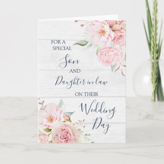 Cartão De Agradecimento Rustic Floral Wedding Day Son Daughter in Law (Frente)
