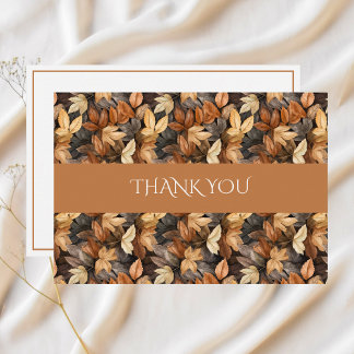 Cartão De Agradecimento Rustic Gold Brown Watercolor Autumn Leaves Pattern