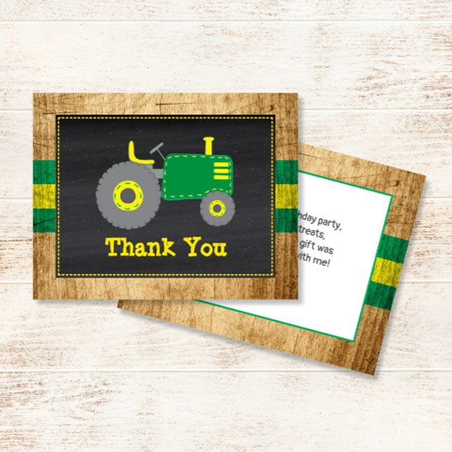 Cartão De Agradecimento Rustic Green & Yellow Trator Aniversário Obrigado (Criador carregado)