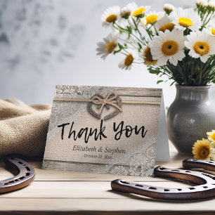Cartão De Agradecimento Rustic Horseshoes Burlap Lace Wedding Thank You